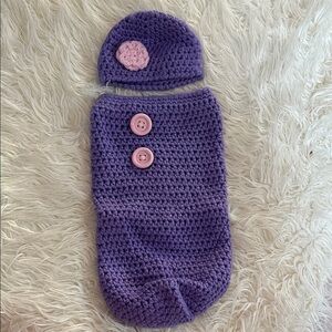 NEW Purple Crochet Baby Swaddle and Hat Set